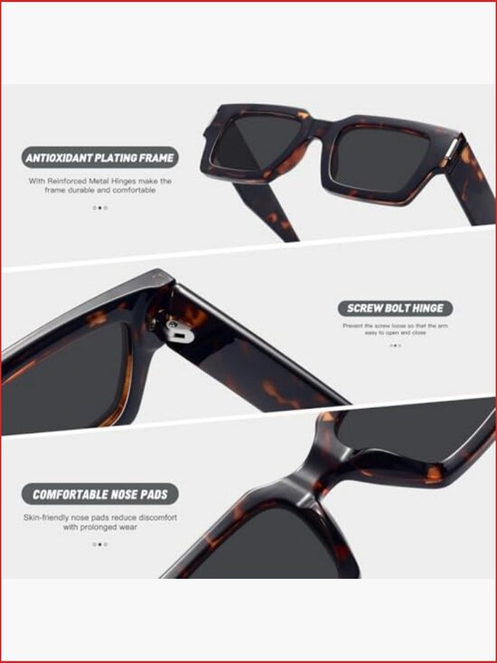 Retro 90s Chunky Square Sunglasses UV400 Protection Unisex Rectangle Shades main image 7